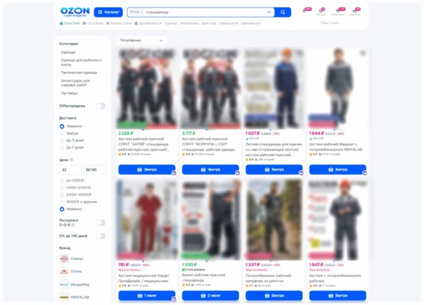 Анализ СИЗ, представленных на OZON, «Все Инструменты», «Комус», ЭТМ